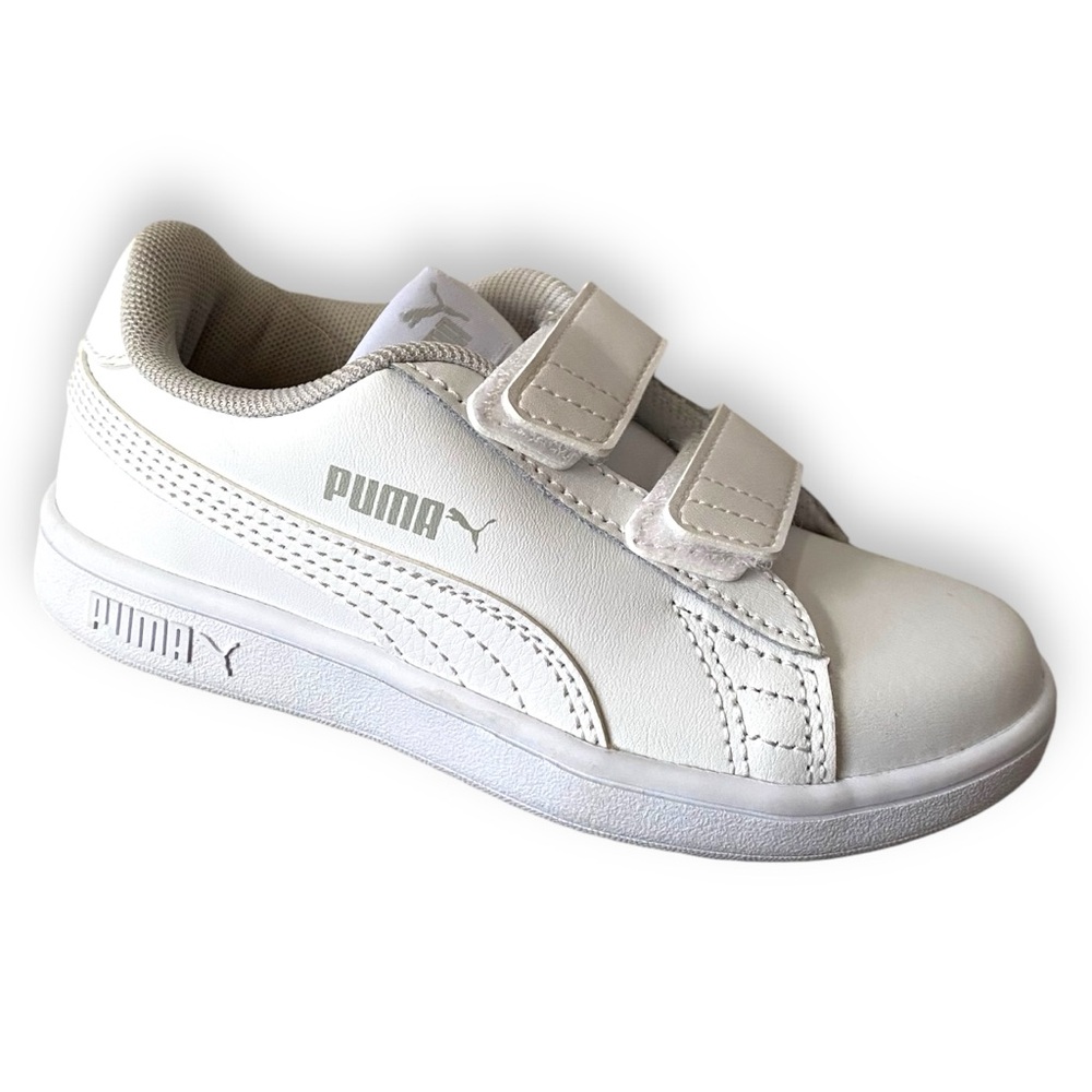 PUMA Smash 3.0 Leather Little Kids Velcro Sneakers White Outdoor